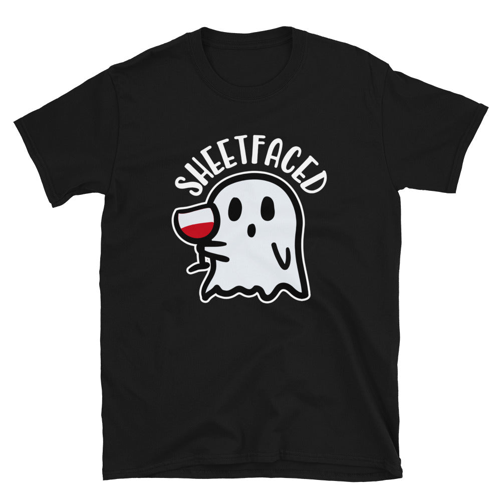 Acoustee Halloween Wine Drinking Sheetfaced Boo Ghost T-Shirt