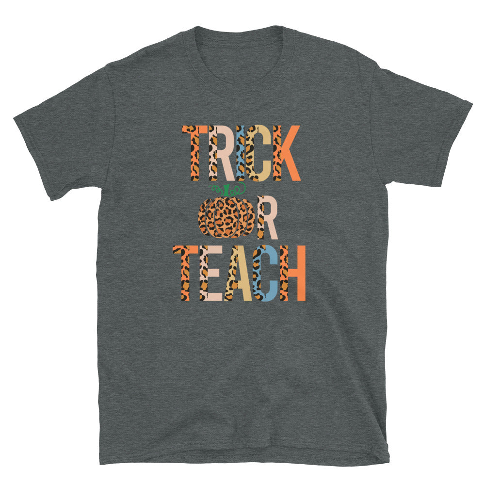 Acoustee Halloween Shirt For Teacher Trick or Teach Leopard Pattern T-shirt