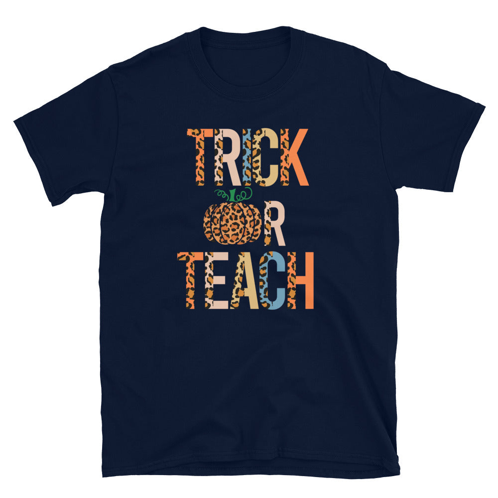 Acoustee Halloween Shirt For Teacher Trick or Teach Leopard Pattern T-shirt